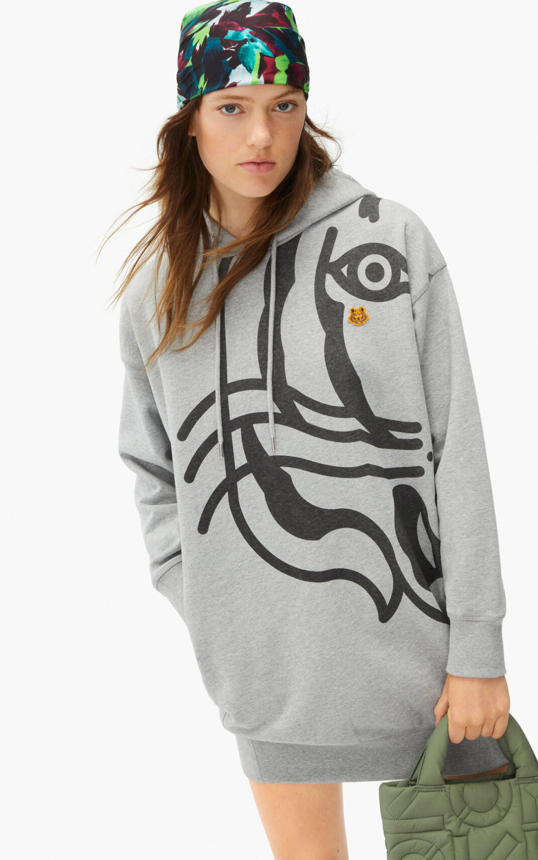 Robe Kenzo Femme K Tiger hooded sweater Grise JDAHP-8061